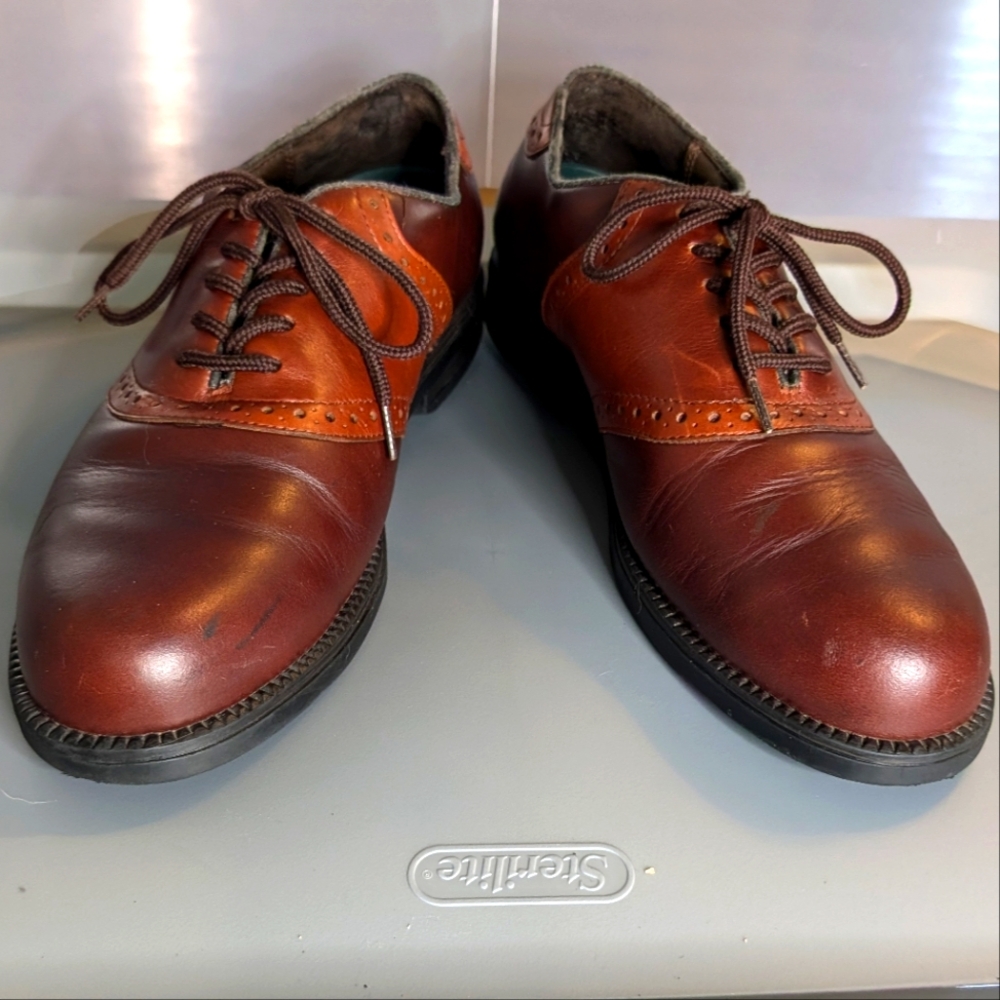 Nunn Bush Monroe 9.5 vintage brown/tan‎ leather saddle oxford shoes comfy insole